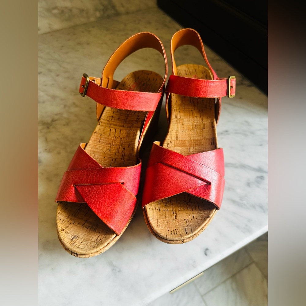 Kork-Ease pink wedge sandals. Size 8.